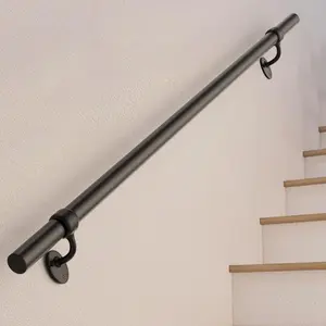 4 Feet 1.5" Round Wall Mount Aluminum Stair Hand Rails for Indoor Outdoor Steps Porch Industrial Staircase Handrail
