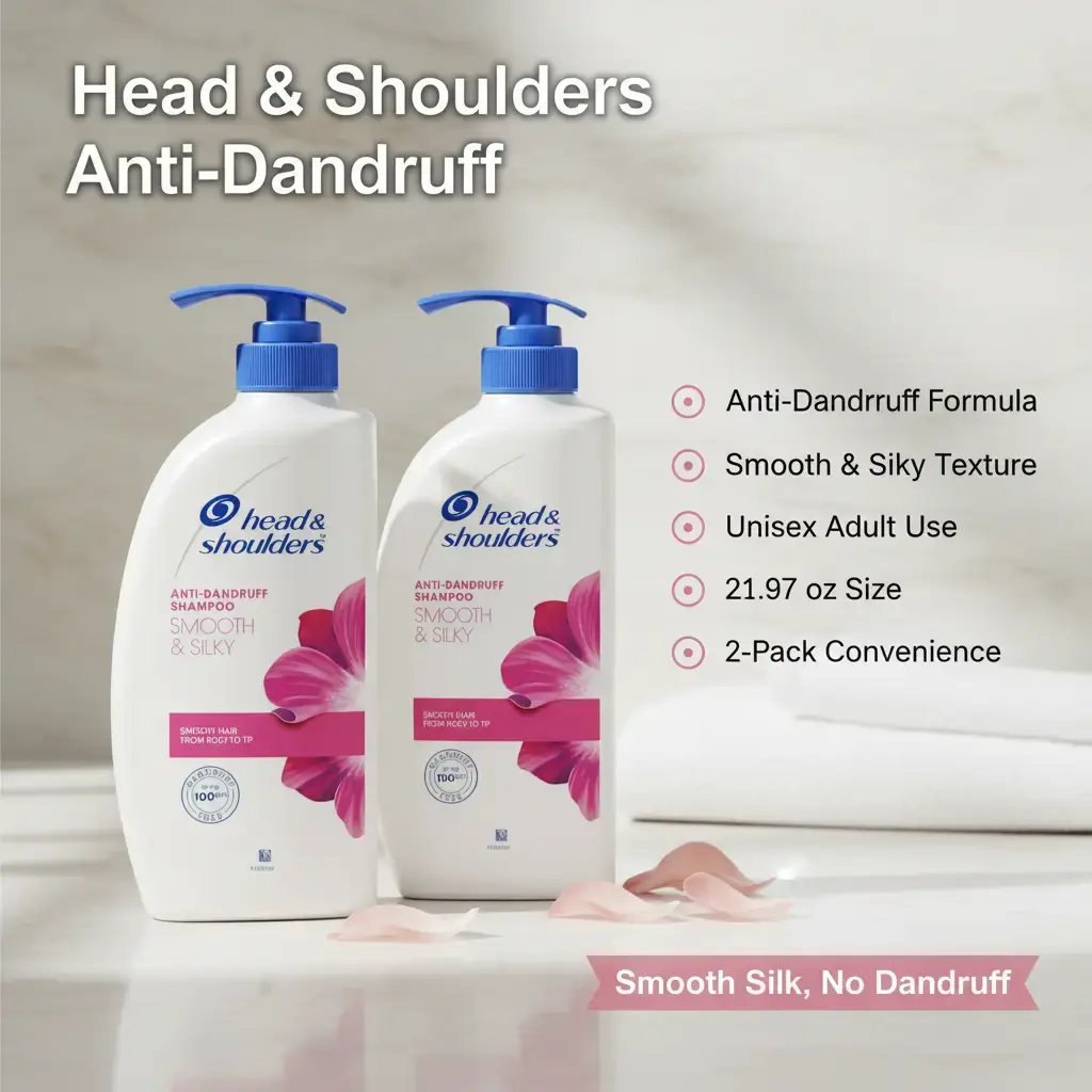 Head & Shoulders Smooth & Silky Gentle Anti-Dandruff Shampoo Cleanser - 21.97 oz Bottle (2-Pack), Unisex Adult Haircare Product