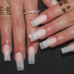 Manihaus Lace Veil | White Lace Print Square Nails Bridal Wedding Aesthetic Elegant Luxury Press On Nails