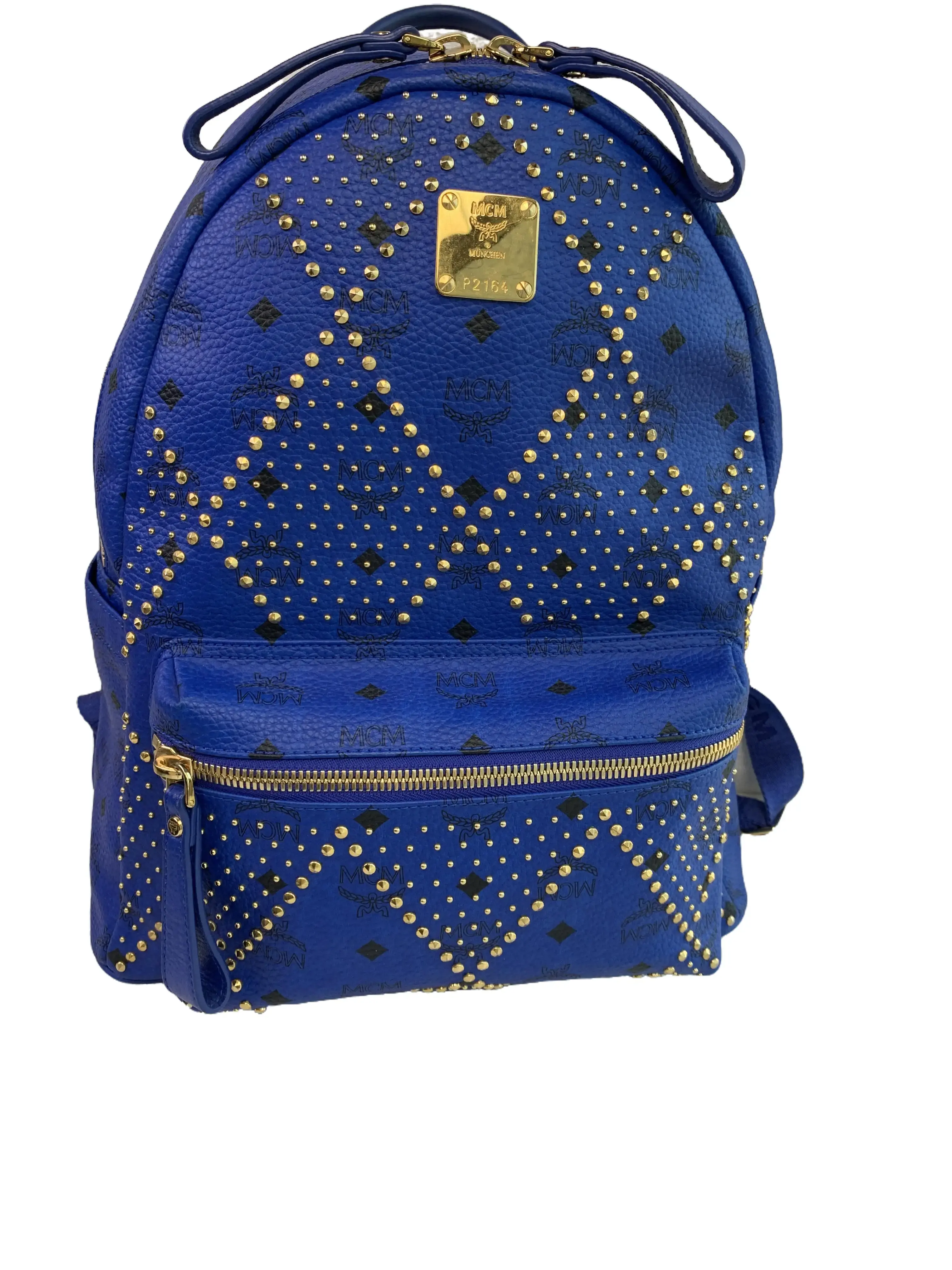 Pre-owned MCM Blue Studded Print Backpack/wj07108005/8005