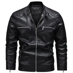 Men's Black PU Leather Motorcycle Jacket - Quilted Shoulder Seams, Multiple Zipper Pockets, Classic Biker Style, Perfect for Edgy Street & Casual Looks