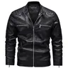 Men's Black & Khaki Plain PU Leather Jacket - Menswear Top Coat with Quilted Shoulder Seams, Multiple Zipper Pockets, Long Sleeves, Classic Edgy Biker Streetwear for Casual Fitted Woven Looks,sohochic