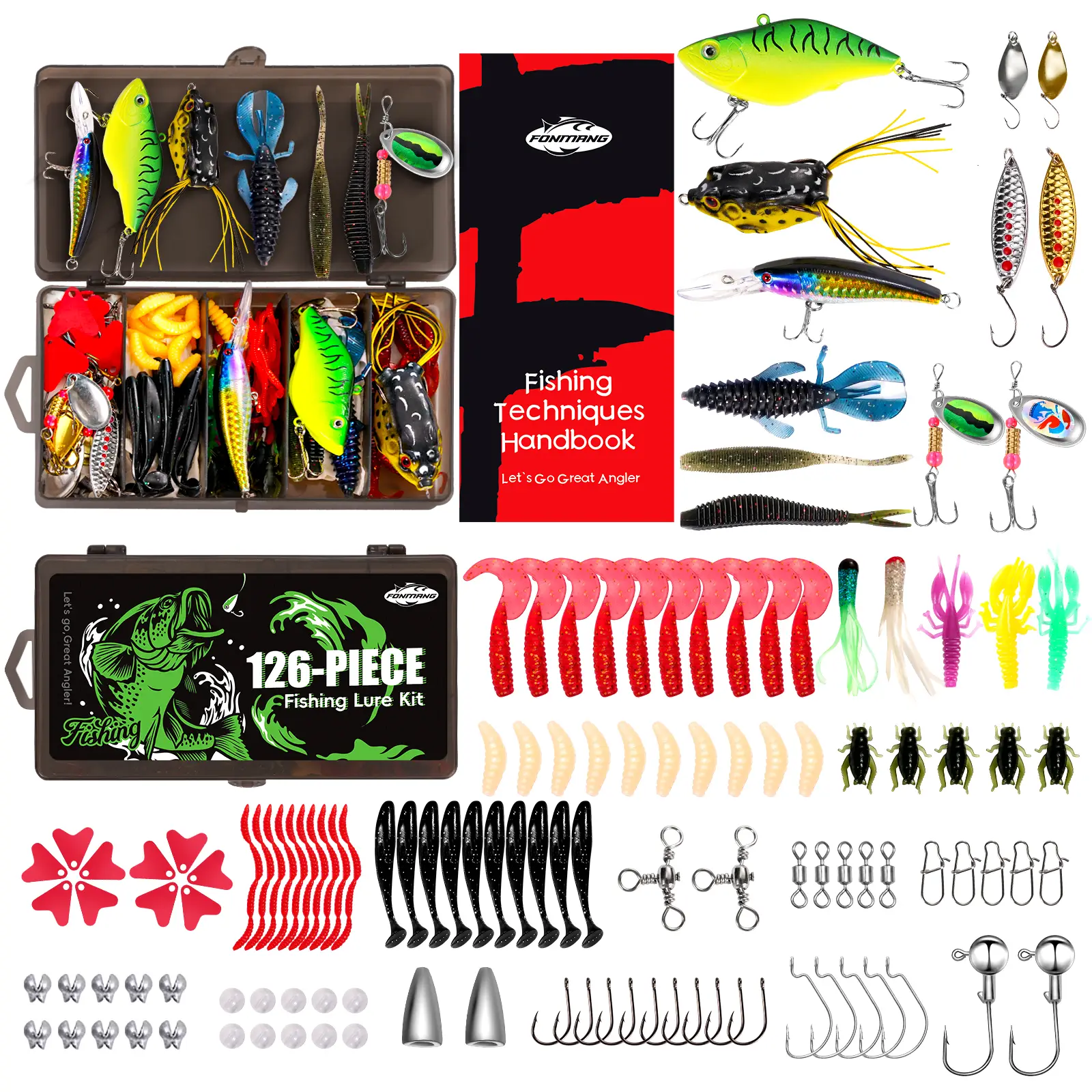 126/153 Pcs Fishing Lures - 2025 New Tackle Box with Tackle Included, Fishing Kit with VIBs, Frogs, Minnows, Soft Baits, Hooks & Weights Accessories,