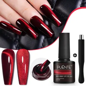 Puente 7.5ML Red Wine Cat Eye Gel Nail Polish, Super Shiny Gemstone Magnetic Nail Gel with Magnet, Long Lasting, Easy to Apply,  SOAK OFF UV LED  Magnetic Nail Polish Salon DIY at Home