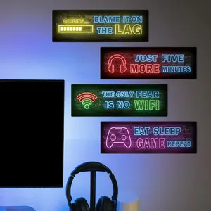 Wooden Neon Gaming Sign, 1/8 Sets Colorful Gaming Themed Wall Decor, Wall Art Decor for Home Living Room Bedroom Office
