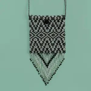 Black Onyx - Native Beaded Medicine Bag in Elegant Black & Silver - Handmade by Mexican Artisans - Mother Sierra