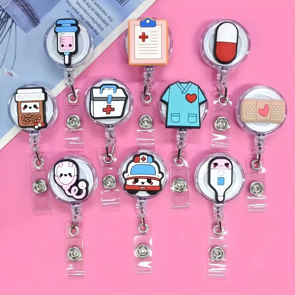 10 Retractable Badge Reels with Stethoscope & Ambulance Design, Nursing Badge Reel, Durable PVC Structure, Smooth ID Rotation, Easy-Use Clips, Ideal Office Gift