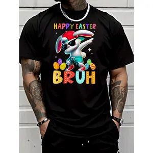 Men'S Casual T-Shirt Featuring a Trendy Design of a Dabbing Bunny with Glasses, Perfect for Easter  It Includes Colorful Eggs And Is Ideal for Adults As a Holiday Gift for Casual Wear.png