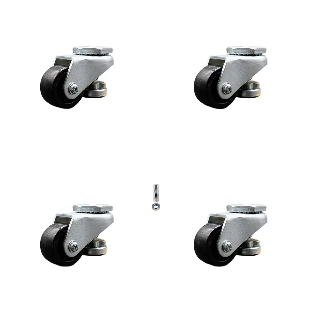 212 MAIN Heavy-Duty Swivel Type Threaded Bolt Service Caster SCC-TSLV20S50-NYR-220-ZC-4, 2 in. Black Nylon Wheel, M8 x 1.75 x 18 mm Stems, 880 lbs Capacity per Unit, Set of 4 with Leveling Ft