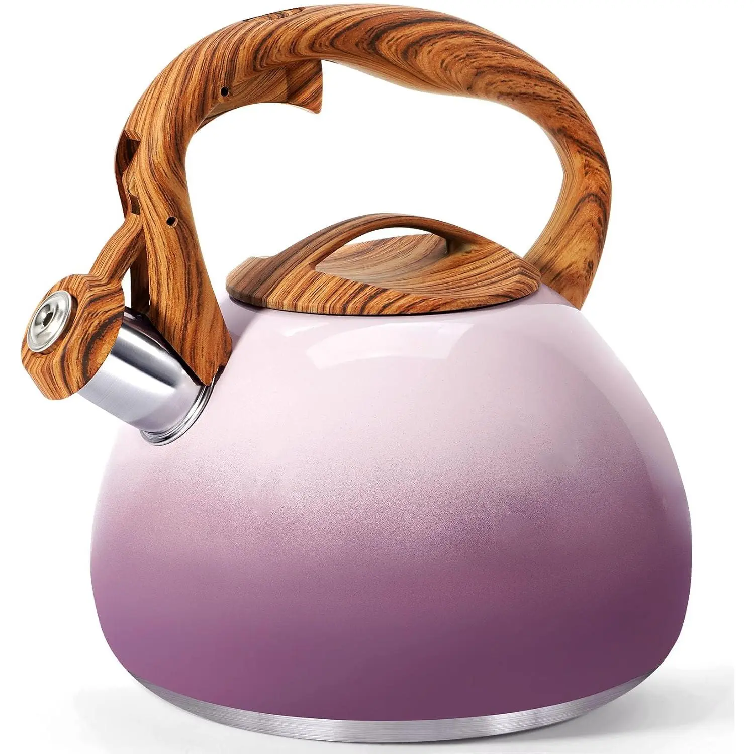 Suitable for Stove Top Teapot, 3.1QT/3L Whistling Teapot, Used for Boiling Water, Coffee or Milk, Purple Teapot with Wood Grain Handle, Stainless Steel Teapot Suitable for Home and Kitchen Use