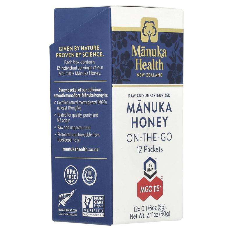 Manuka Health Manuka Honey On-The-Go, UMF 6+, MGO 115+, 12 Packets, 0.176 oz (5 g) Each