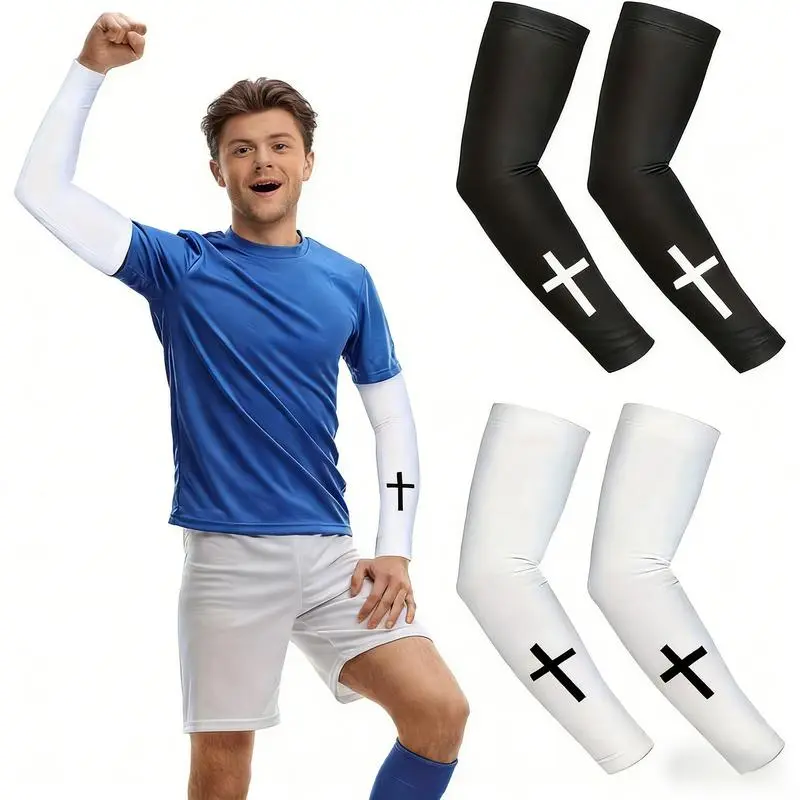 Unisex Sports Compression Arm Sleeves - Cross-Pattern Faith-Inspired Design, Elastic Breathable Support, Football Accessories, Sweat-Wicking, Free Size, Hand-Washable for Athletic Training, Outdoor Sports