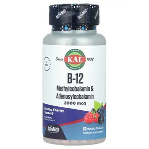 KAL B-12 Methylcobalamin & Adenosylcobalamin, Mixed Berry, 2,000 mcg, 60 Micro Tablets