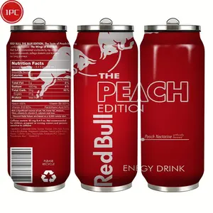 1pc 17oz Red Bull Peach Edition Vacuum Insulated Mug, Portable Stainless Steel Cup with Lid, Ideal Sports & Coffee Mug for Family Friends, Great for Camping, Outdoor & Holiday Gifts