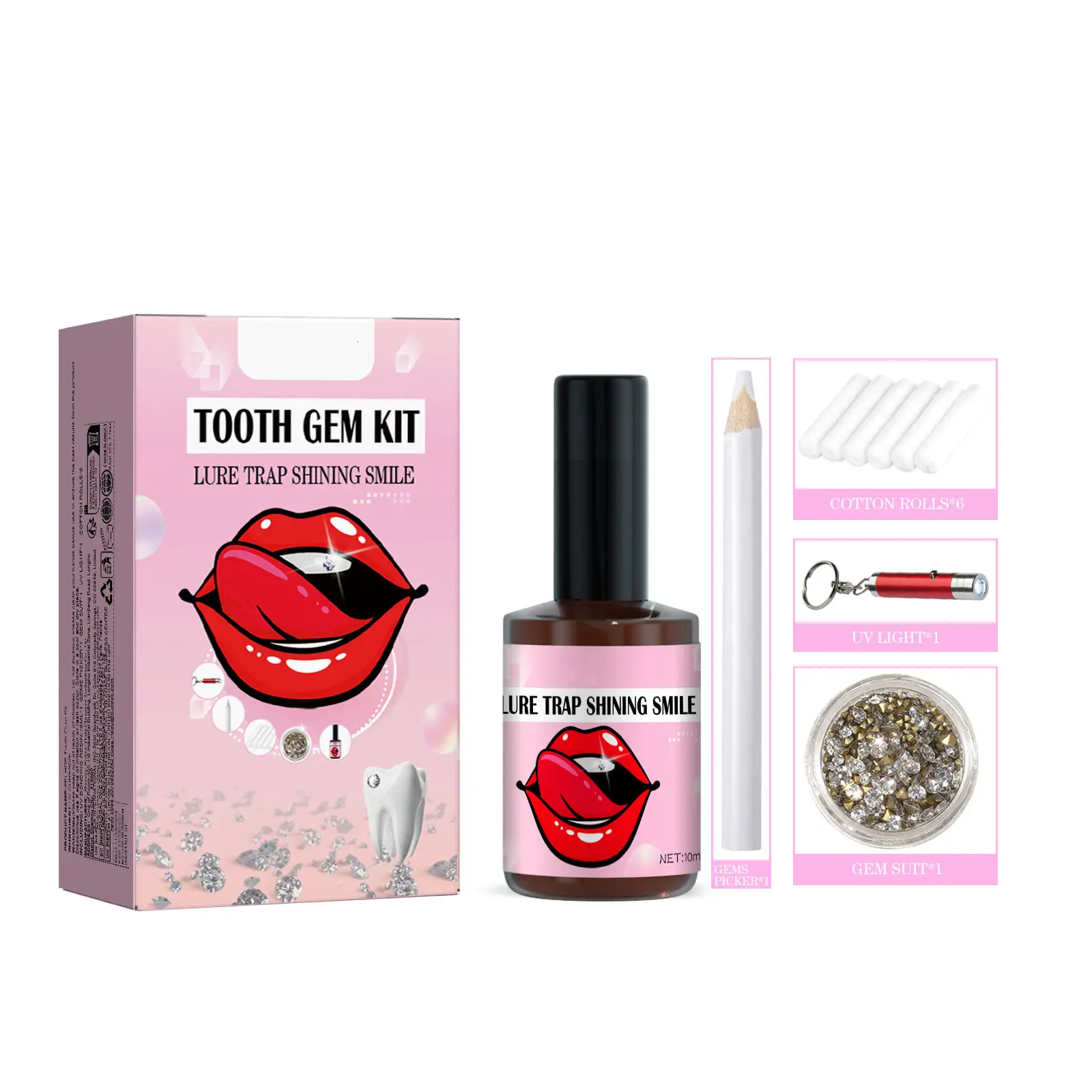 White tooth gem decoration kit, trendy and personalized oral jewelry, creating a fashionable look