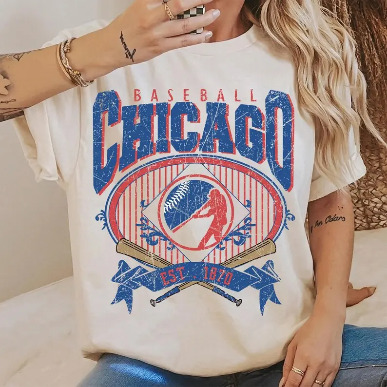 [Sale Up To 50%] Vintage 90s Style Chicago Baseball Shirt, Game Day Tshirt, Chicago Team Baseball Tee, Sunday Chicago Mascot T-Shirt, Cubs Fan Apparel