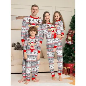 Christmas Family Pajama Set, Cute Deer Snowflake Design, Fitted Comfortable Home Wear, Unisex Holiday Sleepwear, Fall & Winter