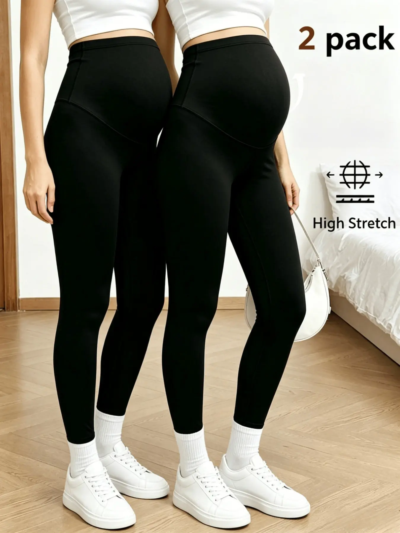 2 Pieces Maternity Pants, Summer Cropped Trousers, Maternity Sport Pants for Running, Fitness & Yoga, Casual Leggings, Maternity Workout Clothes, Maternity Clothing, Pregnancy Clothes, Maternity Apparel