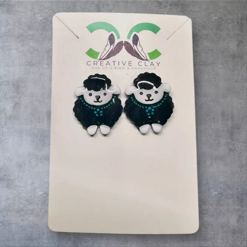 Mini Black Dibé (Sheep) + Turquoise Necklace Earrings | Handmade Polymer Clay | Sterling Silver .925 Posts | Lightweight & Hypoallergenic | Stud Earrings