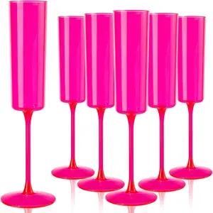 24 Pack Plastic Champagne Flutes - Hot Pink 6 Oz Disposable Champagne Glasses - Square Plastic Toasting Glasses for Party Birthday Anniversary Wedding
