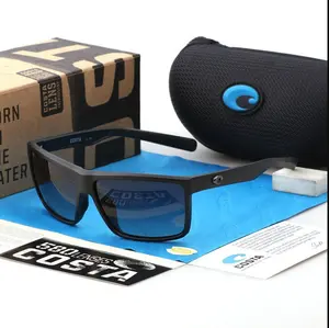 Costa Del Mar Polarized Driving Sunglasses UV400 Black Rectangular Frame Blue Smoke Lens