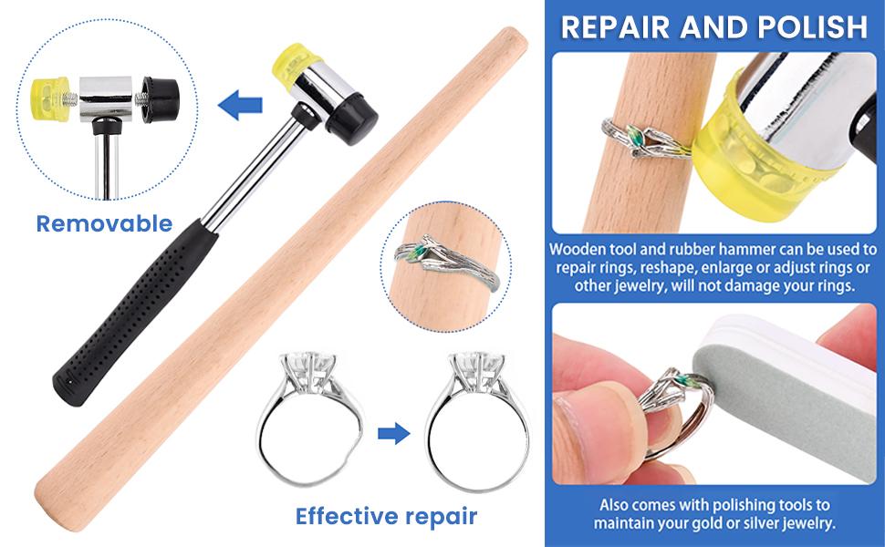 8Pcs Ring Making & Sizing Kit – Ring Mandrel Ring Sizer Gauge, Hammer & Polishing Tools for DIY Jewelry Making