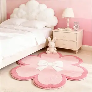 Cute bow pattern bedroom carpet pink flower shape Floral Area Rug living room sofa carpet French cream style bedside decoration bay window carpet fluffy and soft cloakroom dresser carpet washable bathroom toilet non-slip carpet lounge study plush carpet