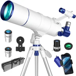 90mm Aperture 550mm Refractor Astronomical Telescope for Adults & Beginners, Portable Travel Telescope with Tripod, Adapter, Carry Bag, Folding Stool