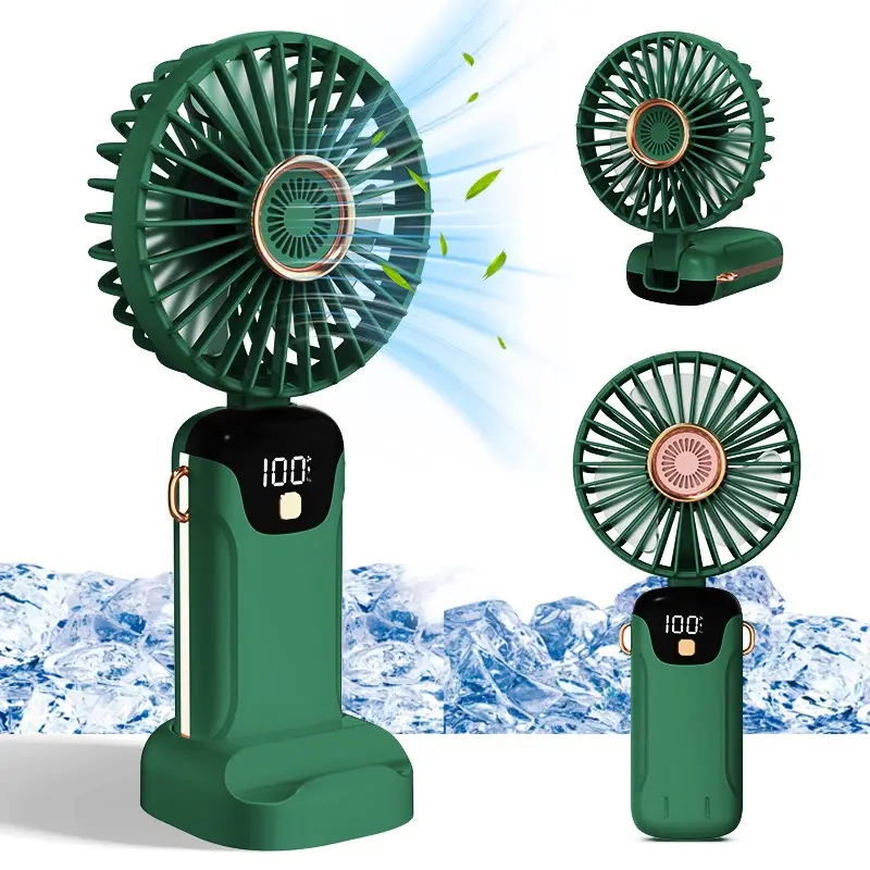 Portable Fan, 3200mAh Battery Operated Fan, 5 Speeds&Digital Display, Makeup Fans for Women with Base, 180°Foldable 3in1 Handheld/Neck/Desk Fan for Ou