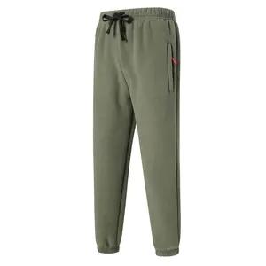 Men's Fashionable Sports Pants with Fleece Lining, Men's Solid Color Casual Pants, Thick and Warm Fleece Material, Elasticized Cuff Design, With Pockets, Suitable for Wear in Autumn and Winter Seasons