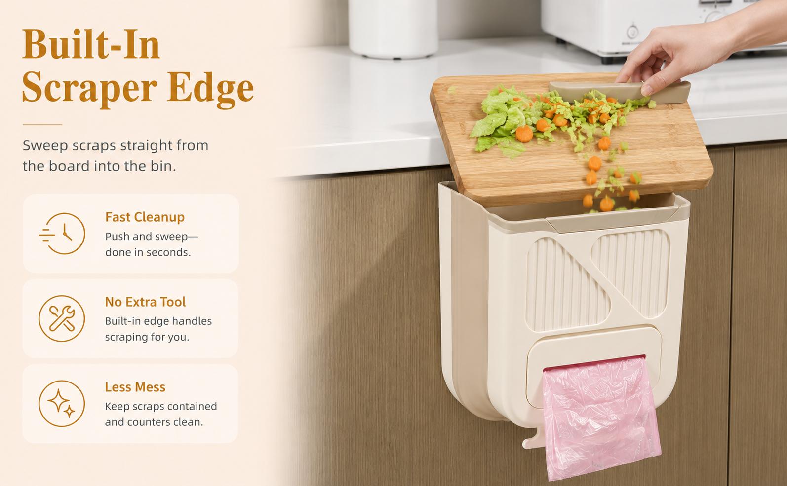 Foldable Wall-Mounted Kitchen Trash Can, Hanging Garbage Bin for Cabinets, Space-Saving Kitchen Accessory, No-Install Household Trash Can for Kitchen Large Capacity Tilt Out