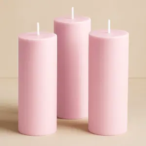 6-Pack Unscented Dripless Pillar Candles – 3"x9" Pink Paraffin Wax with Smokeless Cotton Wicks, Clean & Long-Lasting 90-Hour Burn