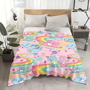 Cartoon care bears Throw Ultra Soft Flannel Throw Blanket - Kid Friendly Warm Anti-Static Medium Thickness | All Season Machine Washable Fade Resistant for Couch Bed Home Decor