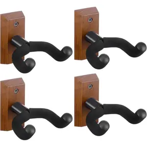 4 Pack Guitar Wall Mount, Black Walnut  Guitar Hanger U-Shaped Wall Hanger Mount with Rotatable Soft Guitars Hook for Acoustic Guitars Bass, Easy to Install,  for Guitarplayer