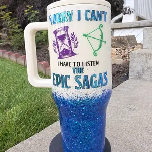 Epic Saga Themed Leak Proof Tumbler with Ombre Glitter and Personalized Name - Blue