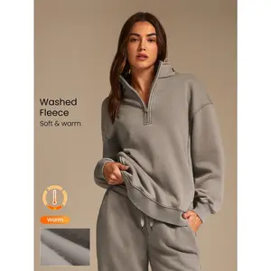 GLOWMODE Everyday Fleece Frosted Comfort Soft Warm Acid Wash Relaxed Fit Half-Zip Sweatshirt Autumn Winter Outdoors Daily Casual Wear