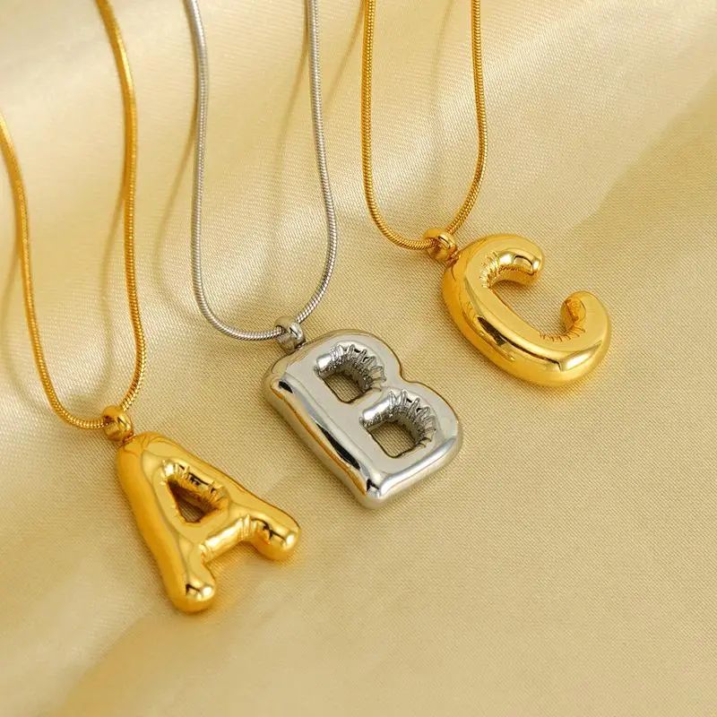 Bubble Letter Necklace Snake Bones Chain Titanium Steel 26 Letter Pendant Ladies Clavicle Chain