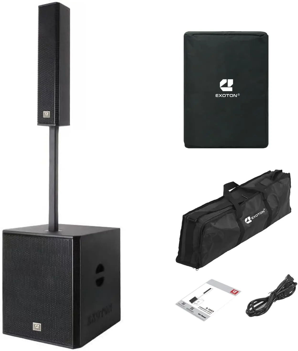 EXOTON S-1803 Portable PA Line Array Column DJ System, 18" Powered Subwoofer, 3000W 3-Way PA System, TWS, DSP Modes, Includes Carry Bag
