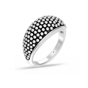 LeCalla 925 Sterling Silver Lightweight Italian Designed Caviar Beaded Pattern Stacking Finger Ring Beaded Statement Ring for Women (Ring Size - 8 No.)
