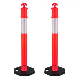 VEVOR 2 Pack Traffic Delineator Posts, 48 inches Traffic Safety Cones with Weighted Base and Reflective Strips, Heavy Duty Delineator Posts for Construction Site, Parking Lot, Crowd Control, Red