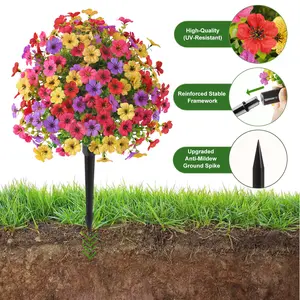 Shareconn Spring Summer UV Resistant Artificial Flower Topiary Ball Faux Flowers for Garden Porch Patio Decor Realistic Spike Design
