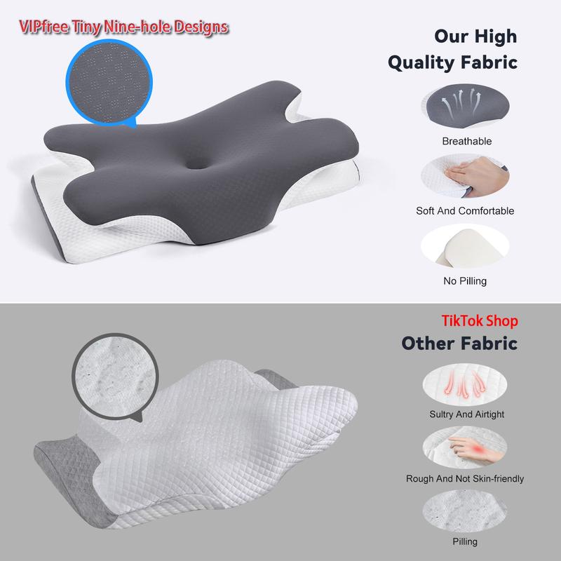VIPfree Cooling Soft Neck Pillows, Ergonomic Memory Foam Cervical Pillows, Cervical Support & Relieves neck & Relief shoulder pain, Mother's Day Gift