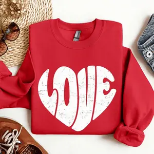 Retro Love Heart Vintage Sweatshirt Valentine's Day Crew Neck Women's Crewneck Valentine's Day Love Heart Cupi Hoodied C Hoodied All Purpose Cotton Hoodie