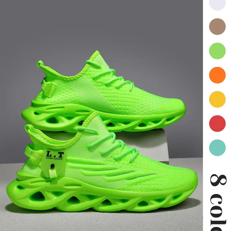 Men's Sporty Lace Up Blade Sole Mesh Low Top Sneakers, Casual Breathable Lightweight Running Shoes, Fashionable Sneakers for Daily Wear, Athletic Shoes, Lightweight Breathable Runner