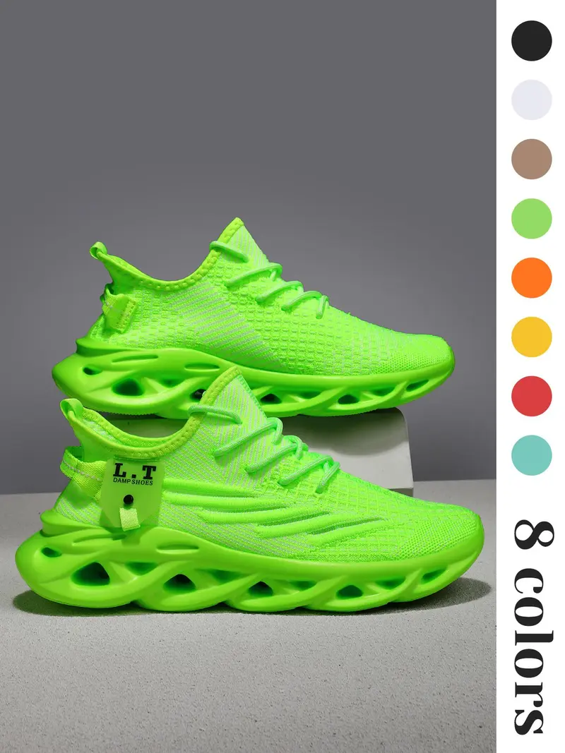 Men's Sporty Lace Up Blade Sole Mesh Low Top Sneakers, Casual Breathable Lightweight Running Shoes, Fashionable Sneakers for Daily Wear