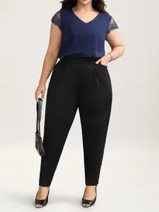 Plus Size Women's Fashion Office Pants, Casual Work Pants, Slim Fit Casual Carrot Pants, Solid Pattern, All Seasons, Comfortable and Stylish, Bottoms