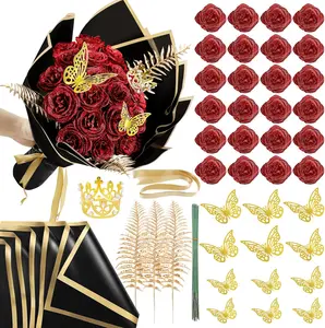 Glitter Roses Bouquet 24 Pack DIY Fake Glitter Flowers Bouquet, Everlasting Shiny Artificial Red Rose Bouquets for Grandma Wife Girlfriend Valentines Mothers Day Graduation Anniversary Birthday