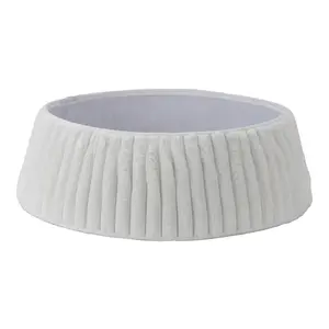 Christmas Tree Collar, Luxury Plush Faux Fur Foldable Christmas Tree Base Cover Ring Skirt with Stripe Textured Pattern for Xmas Holiday Indoor Home Decor, 23"-28", White/Pink