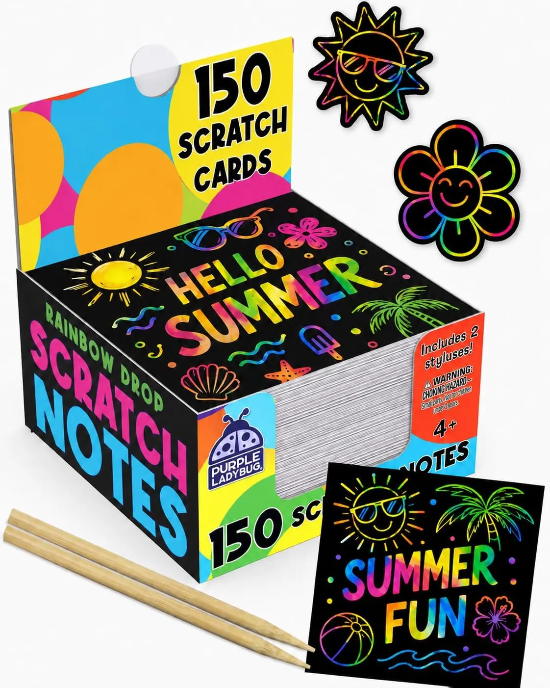 Purple Ladybug Rainbow Scratch Art, Hands-On Creativity for Kids, Scratch & Reveal 150 Colorful Art Cards, Screen-Free, Low-Mess, Everything You Need Included, A Gift They'll Love Creating!