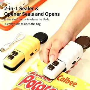 Portable Bag Sealer Machine, 3-in-1 Mini Magnetic Snack Bag Sealing and Opening Tool, USB Rechargeable Handheld Heat Sealer with Bottle Opener for Snacks, Coffee & Pet Food, Easy-to-Carry Kitchen Essential for Daily Use
